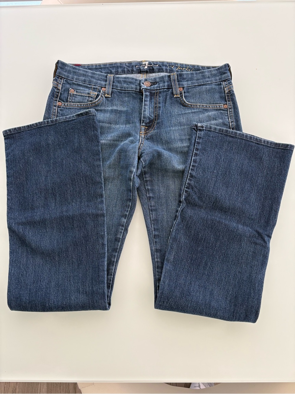 7 For All Mankind Bootcut Jeans in Dark Blue Wash